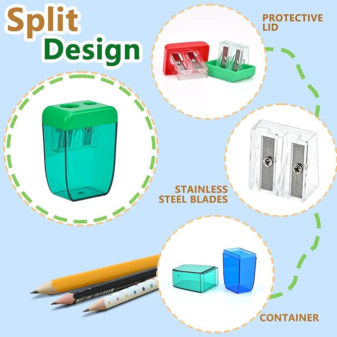 4Pcs Pencil Sharpeners Manual for Kids Adults, Dual Hole Small Handheld Pencil - Image 3