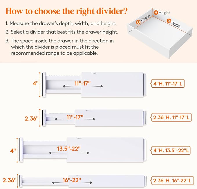 Lifewit 12 Pack 4" High Drawer Dividers 34-56cm/13.5-22" Adjustable Drawer - Image 3
