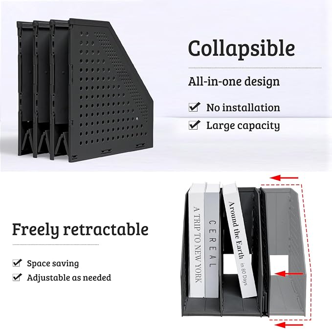 SAYEEC 1Pcs Collapsible Plastic Magazine File Holder Vertical Binder Storage - Image 3