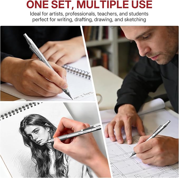 WUO Mechanical Pencils 0.7mm, 3 Silver Metal Drafting Pencils - Image 8