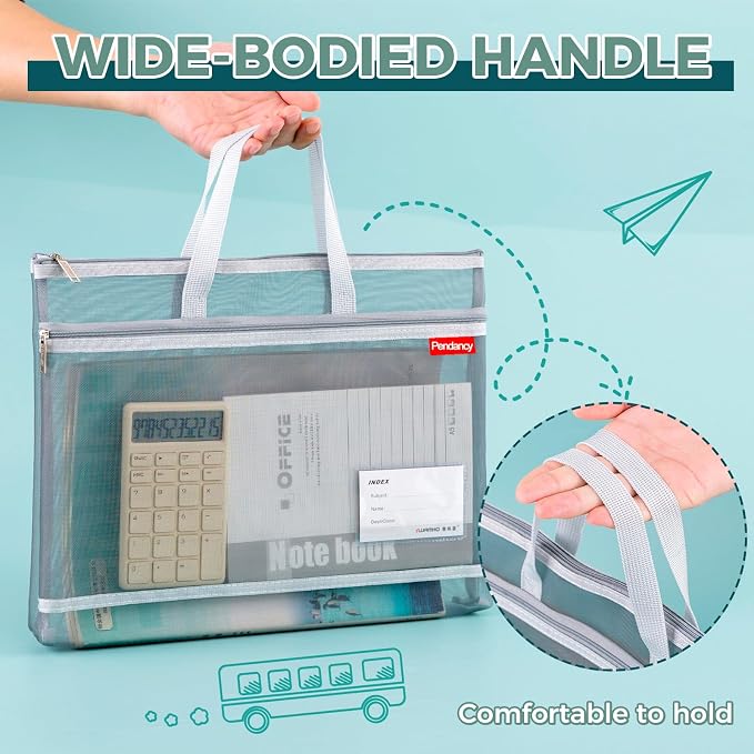 Pendancy Mesh Zipper Pouch A4 Size, Large Double Pocket Lightweight Nylon - Image 6