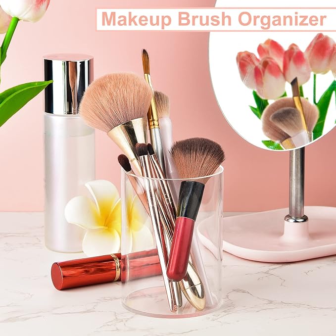 Mototo 4 Pieces Clear Acrylic Pen Holder Round Acrylic Pencil Cup Clear Makeup - Image 6