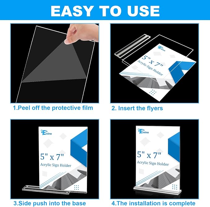 EHWINE 10 Pack Acrylic Sign Holders 5x7 Double-Sided Tabletop Display Stands - Image 6