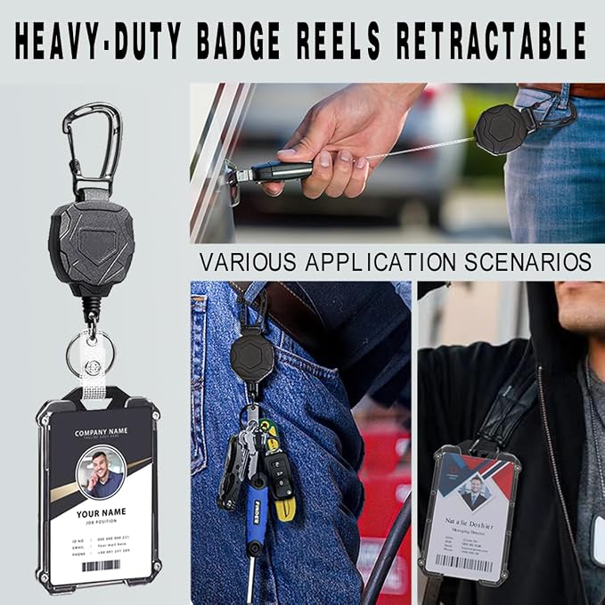 Badge Holder Retractable Clip Heavy Duty Carabiner Badge Reel Keychain - Image 6