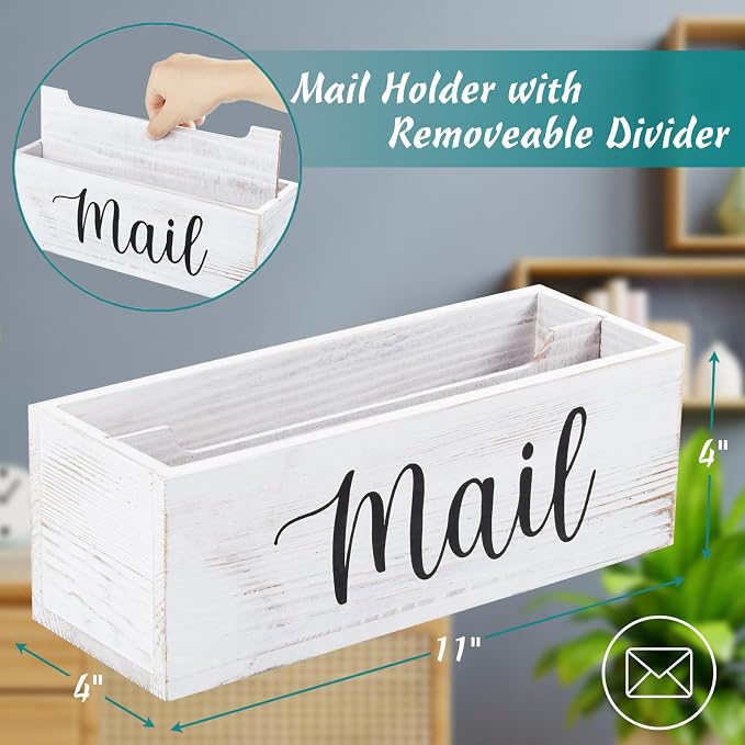 DRASTAR Mail Organizer Countertop, Mail Holder Wall Mount, Retro White Mail - Image 3