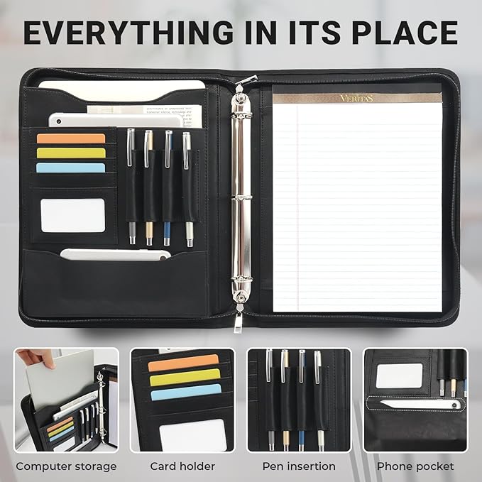Faux Leather Zippered Padfolio - Image 5