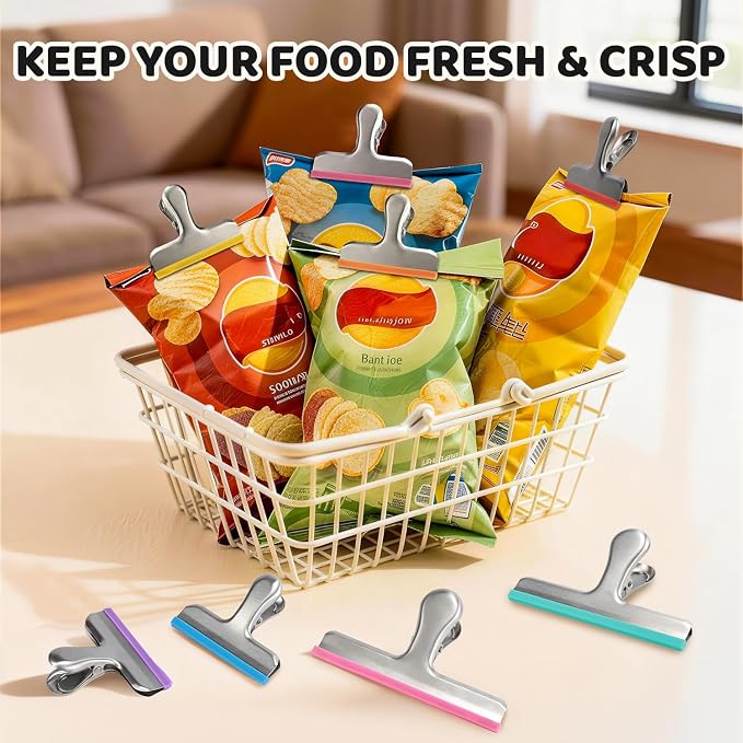 HOUSE AGAIN 12 Pack 3 Sizes Stainless Steel Chip Bag Clips Covered - Image 3