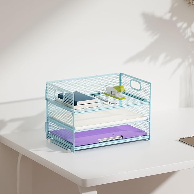 Marbrasse 3 Tier Paper Organizer Letter Tray, Mesh File Organizer - Image 6