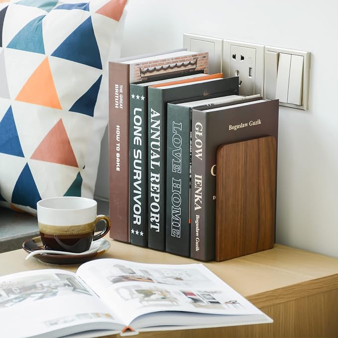 Large Bookend Hold Heavy Books- 7x4x5in 3 Pack Wood Bookends - Image 2