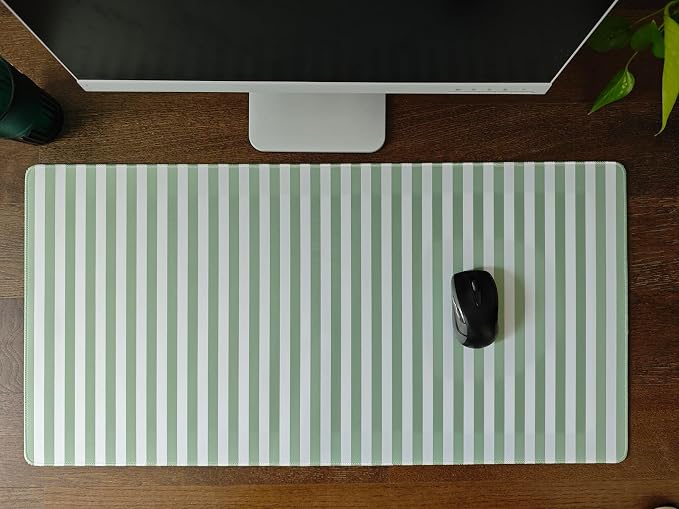 Sage Green Striped Desk Mat Cute Pastel XXL Large Gaming Mouse Pad Desk Pad - Image 7