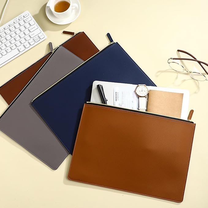 PU Leather A4 File Folder Zipper Document Holder Envelope Folder Case - Image 8