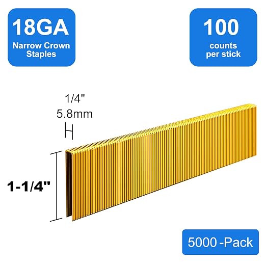 18 Gauge 1/4" Narrow Crown Staples 1-1/4" Leg Galvanized 5000 Pack - Image 3