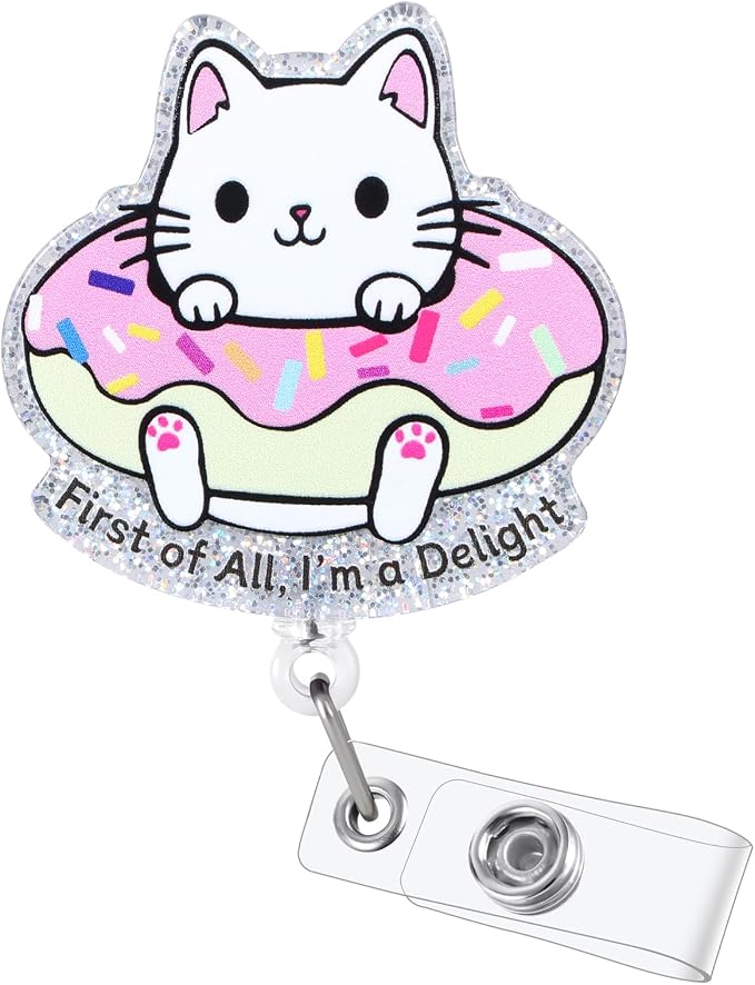 First of All, I'm a Delight Funny Badge Reel, Cute Cat Retractable ID Card by BEZTN
