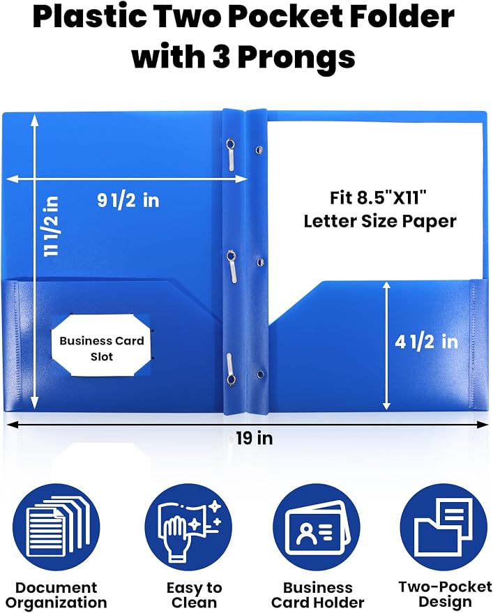 SUNEE 3 Pack Blue Plastic Folders - Image 2