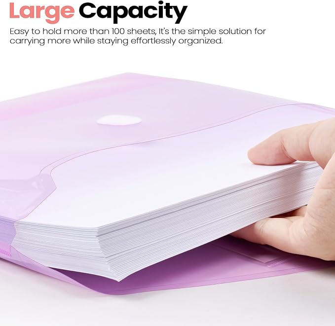 Sooez 5 Packs Plastic Envelopes Plastic File Folders, Fresh Colors - Image 3