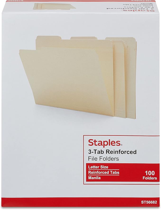 Staples File Folder, Letter Size, Reinforced 1/3‑Cut Tabs, Heavy‑Duty Paper - Image 4