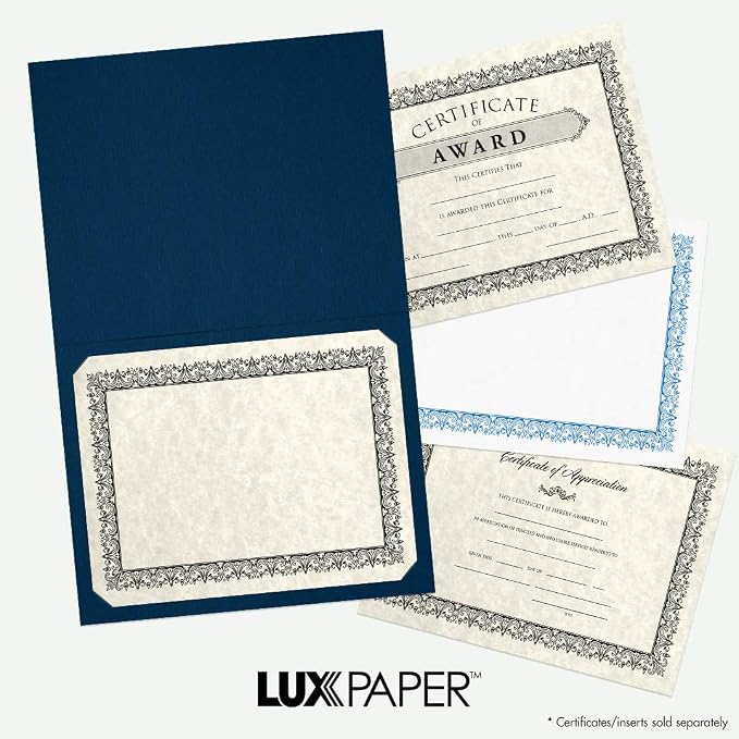 LUXPaper 9.5" x 12" Certificate Holders | Nautical Blue Linen | 100lb. Cover | - Image 6