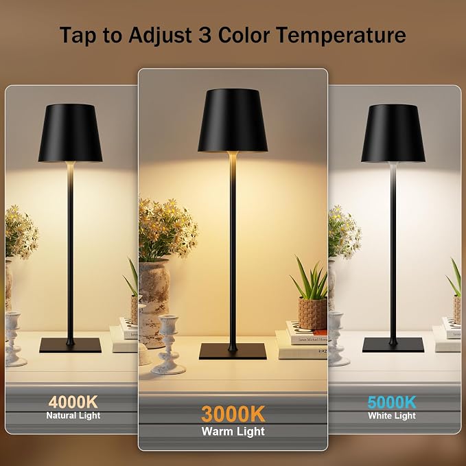Kakanuo Black Cordless Rechargeable Table Lamp, 4 Pack Portable Desk Lamp - Image 2