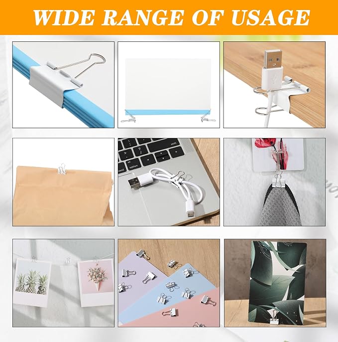 Jetec 100 Pack 0.6in/15mm White Metal Binder Clips Bulk Medium Reusable Fold - Image 3