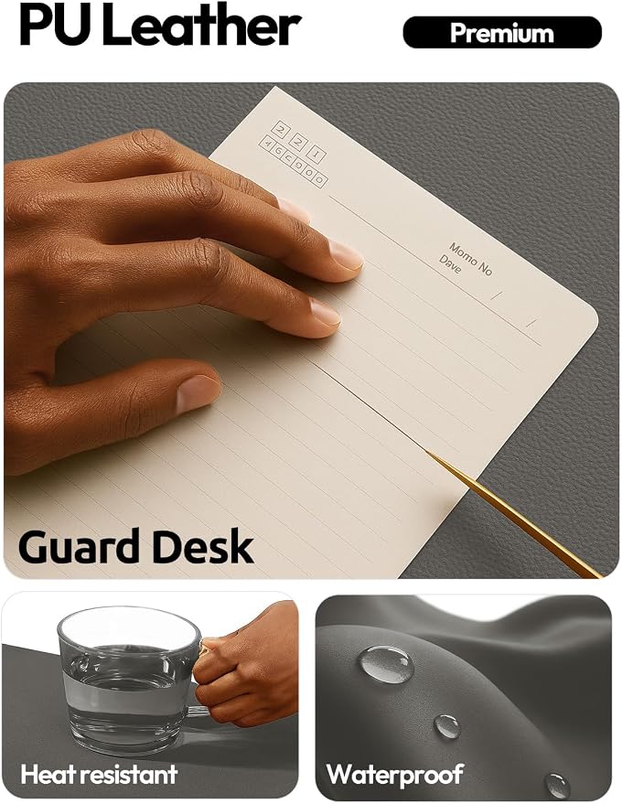 YSAGi Leather Desk Pad Protector, Office Desk Mat, Large Mouse Pad, Non-Slip PU - Image 3