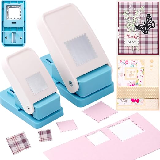 2 Pcs Square Stamp Punch, 1.5 Inch & 1 Inch Stamp Puncher, Stamps Shaped Paper by CYFUNDESIGN