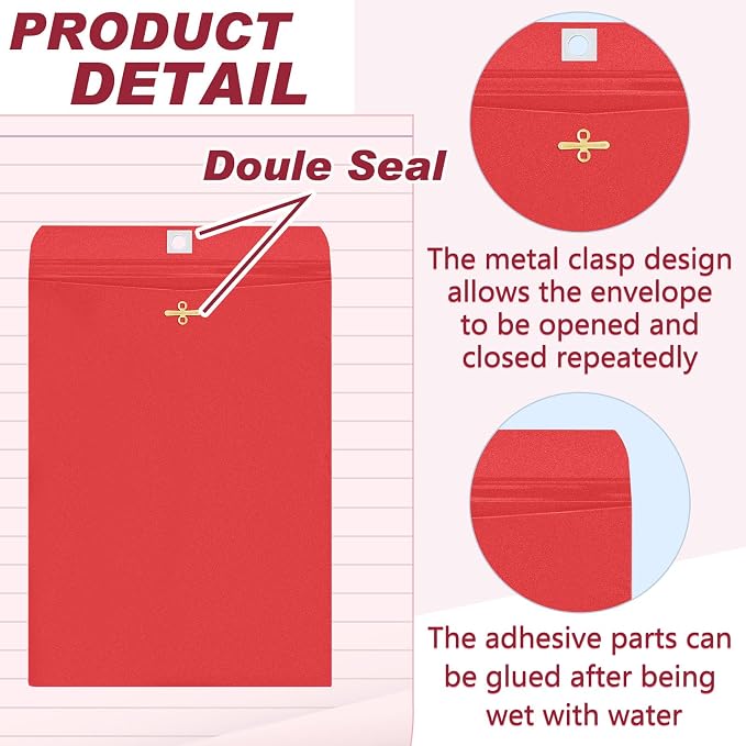 Geyee 100 Pcs Clasp Manilla Envelopes 6 x 9 Inch Gummed Colored Envelopes - Image 3