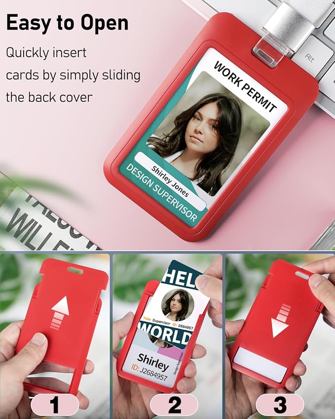 Uniclife 3 Pack Sliding ID Badge Holder Vertical Hard Plastic Case - Image 6