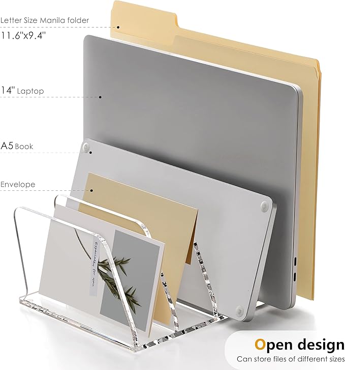 SANRUI Acrylic Desk File Sorter Organizer Holder, 4-Section Clear Vertical - Image 3