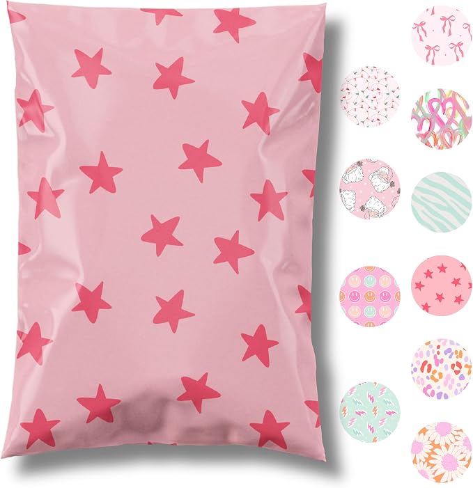 Pretty Package Store Poly Mailer 10x13, Seeing Stars Pink, 100 Pack | Heavy Duty by PrettyPackageStore