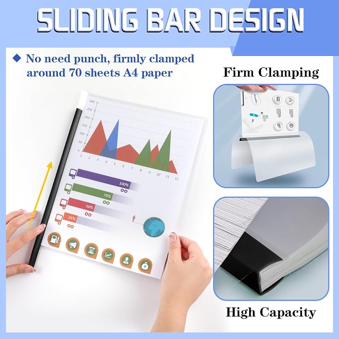 50 Pack Report Covers with Sliding Bar, Presentation Folders Resume Document - Image 3
