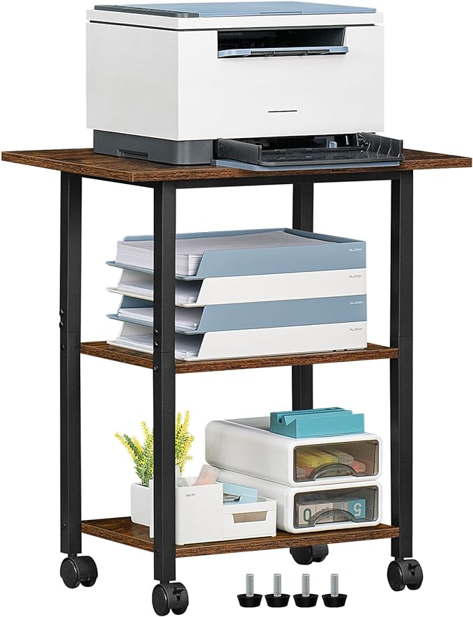 Lerliuo 3-Tier Printer Stand, Industrial Mobile Printer Table by Lerliuo