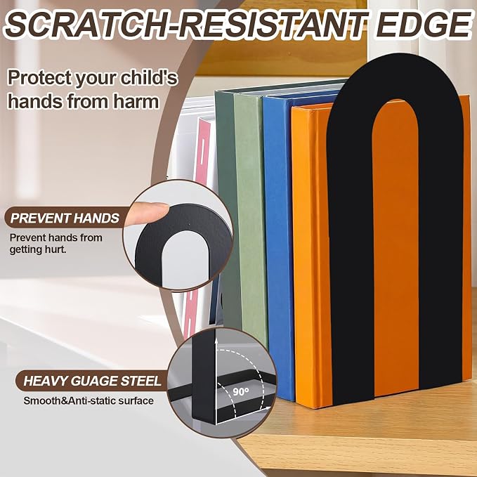Chunful 2 Pcs Black Modern Metal Book Ends - Image 5