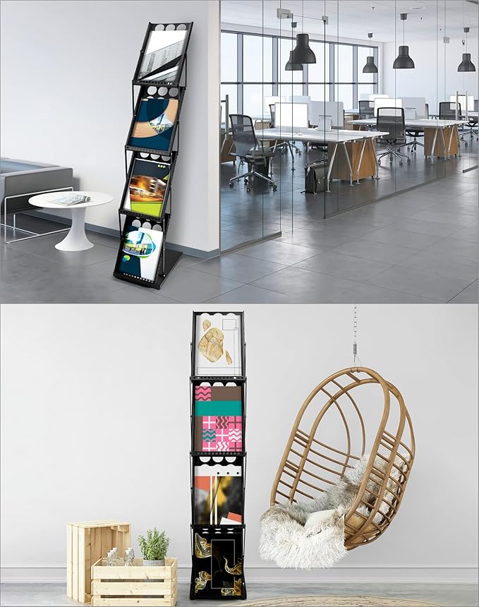 QWORK Magazine Brochure Display Rack Stand, 4 Pocket Foldable Literature - Image 3