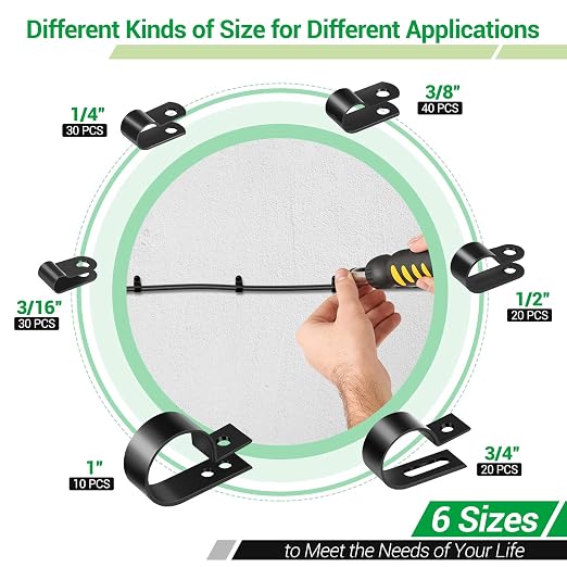 Cable Clips for Cable Management Cord Organizer, 6 Sizes 300 PCS Nylon R-Type - Image 2