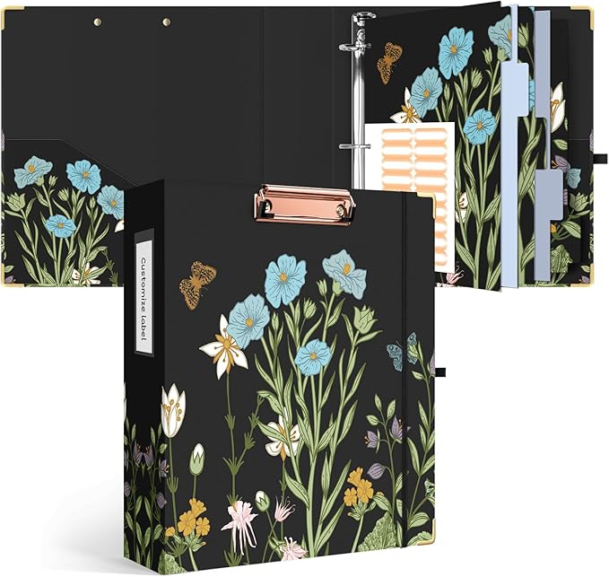 Ospelelf Binder 3 Ring 2 Inch, Floral Round Ring Clipboard Binder by OspelelfOfficeSupplies