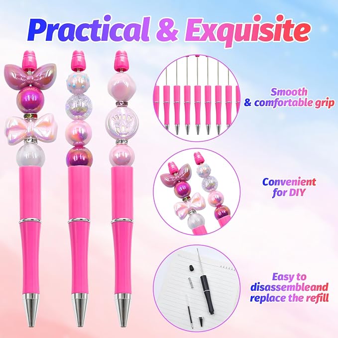 300 Pieces DIY Beadable Pen Kit – 100 Plastic Ballpoint Pens - Image 3