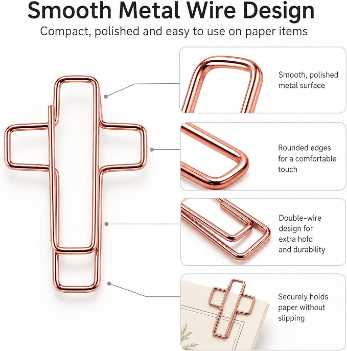 210 Pack Cross Paper Clips, Metal Cross Shaped Bookmarks - Image 3