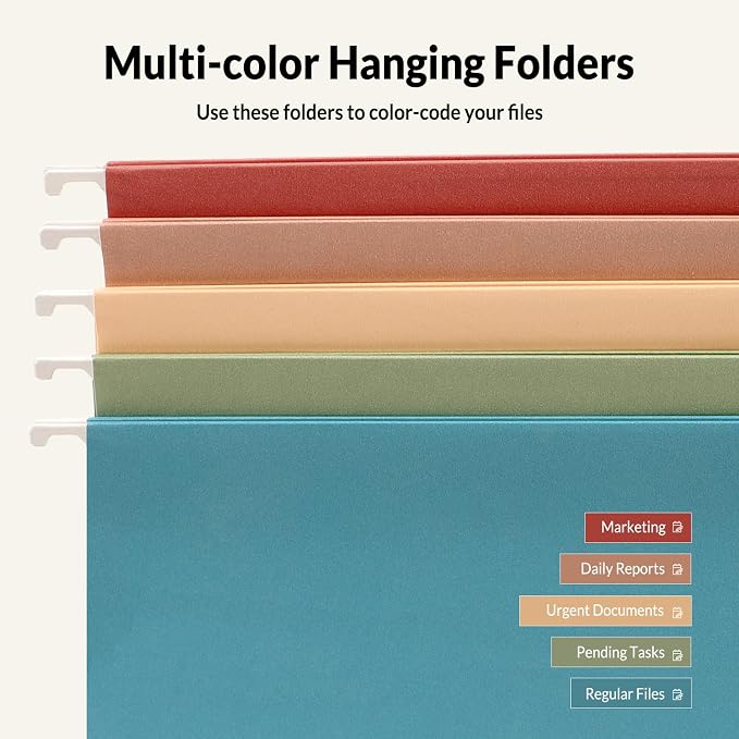 SUNEE Hanging File Folders Retro Colors, 25 Pack Letter Size File Folders - Image 4