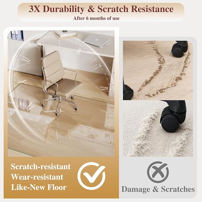Tempered Glass Chair Mat for Carpet，30"x55" Office Mats for Rolling Chairs - Image 3