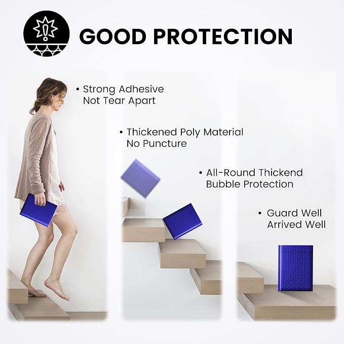 Fuxury 300 Pack Royal Blue Bubble Mailers 6x10" Bubble Shipping Envelopes | - Image 5