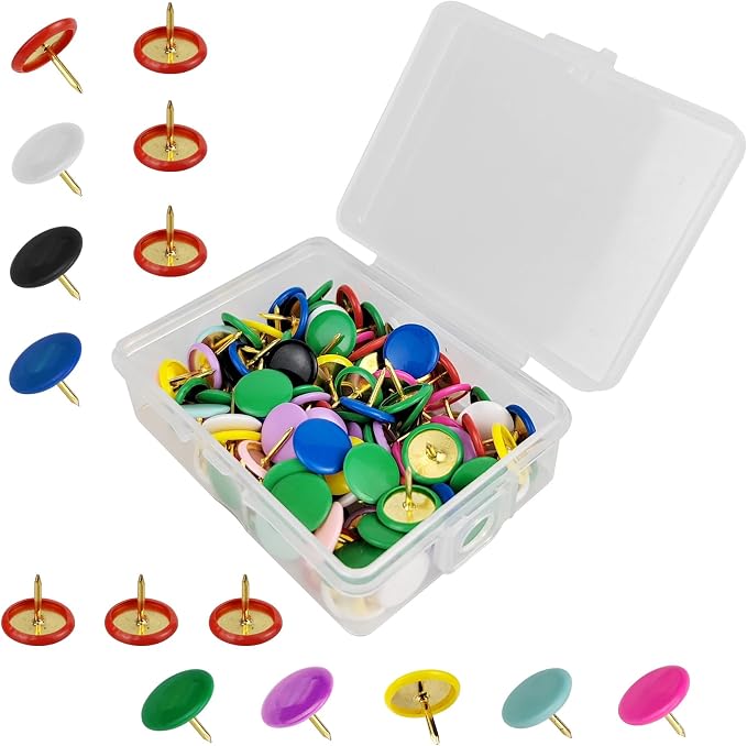 100 Pcs Thumb Tacks, Drawing Pins, Metal Flat Push Pins, Round Head Drawing Pins by FOHOLA