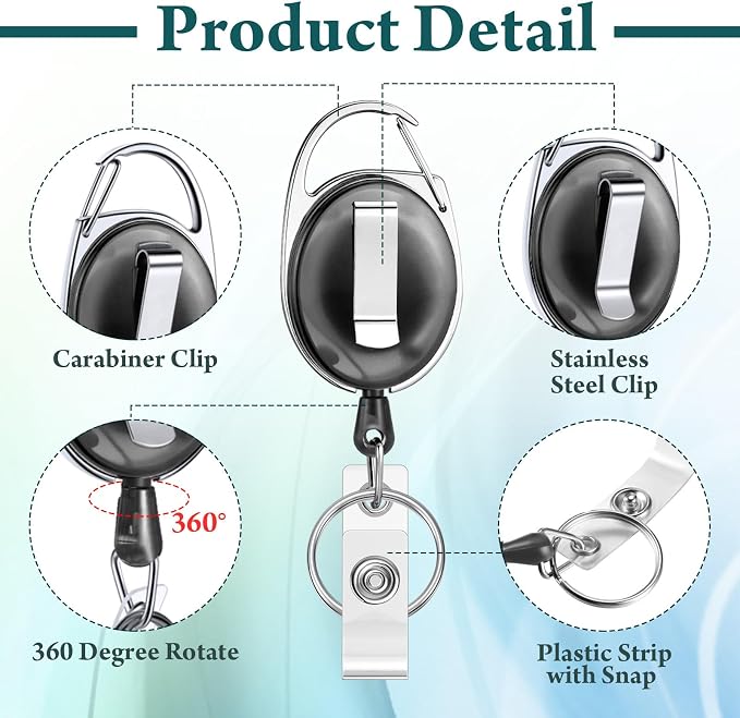 Honoson 30 Pcs Heavy Duty Retractable Badge Reels Batch ID Badge Holder - Image 3