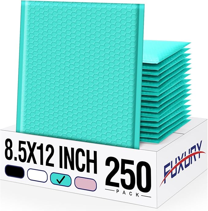 Fuxury 250Pack Teal Bubble Mailers 8.5x12" Medium Opaque Padded Envelopes by Fuxury