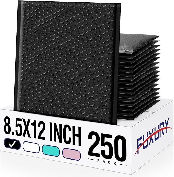 Fuxury 250Pack Black Bubble Mailers 8.5x12" Medium Opaque Bubble Envelopes by Fuxury