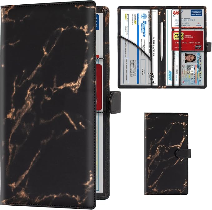 TOURSUIT Car Registration Insurance Card Holder, Marble Black | Vehicle License by TOURSUIT