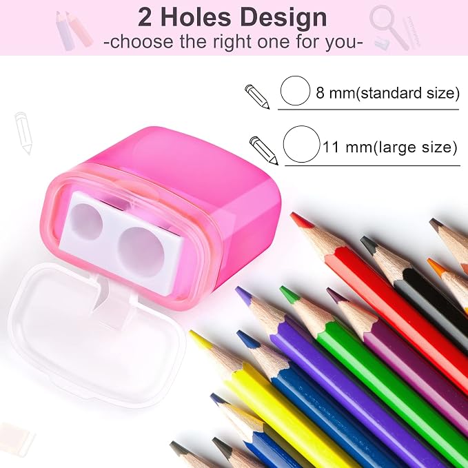 Aodaer 60 Pieces Pencil Sharpeners Manual Double Hole Pencil Sharpener - Image 5