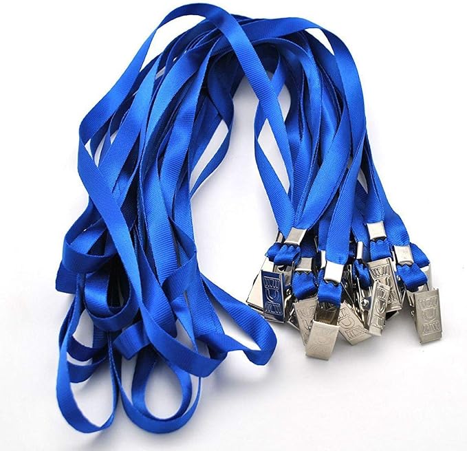 Beebel Blue Lanyards 100 Pack Nylon Flat Badge Lanyard Bulldog Clip - Image 3