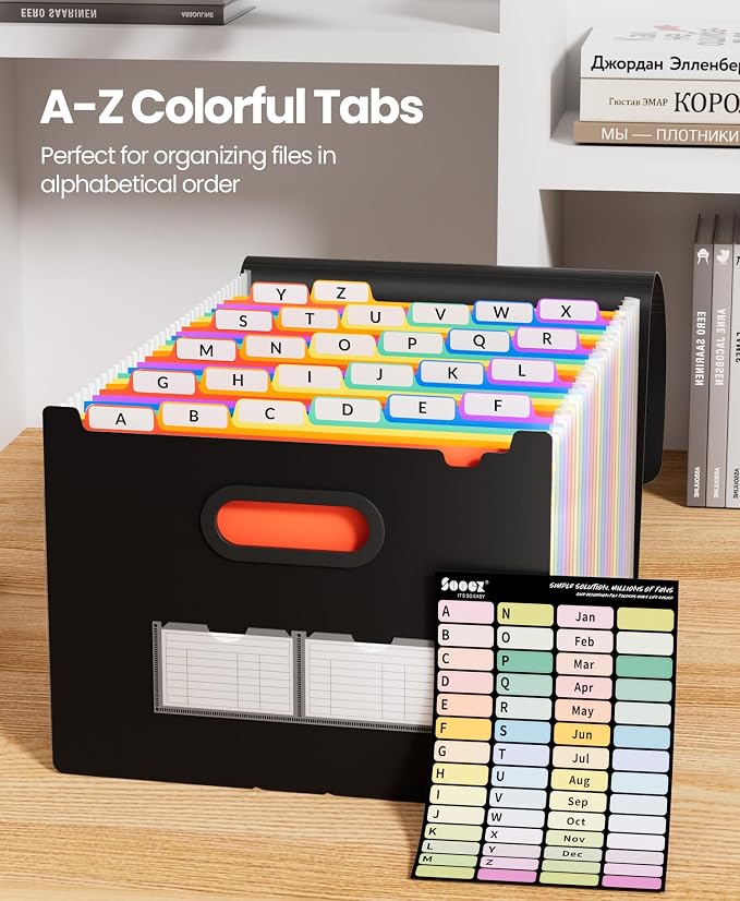 Sooez 26-Pocket Accordion File Organizer, Upgraded Expanding File Folder - Image 6