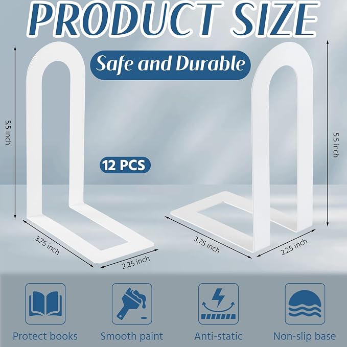 Chunful 12 Pcs White Metal Book Ends - Image 2