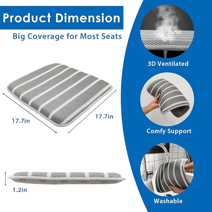 AEROiVi Office Chair Cushion, 17.7" L × 17.7" W × 1.2" H, Non-Slip Car Seat - Image 4
